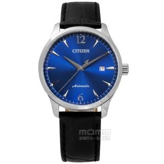 【CITIZEN 星辰】限量款 機械錶 自動上鍊 日期顯示 日本機芯 小牛皮壓紋手錶 藍x黑 40mm(NJ0110-18L)
