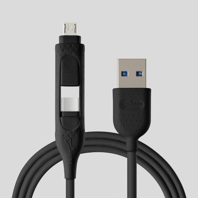 【Bone 蹦克】3A 二合一 USB-A to microUSB/USB-C 90CM 充電傳輸線