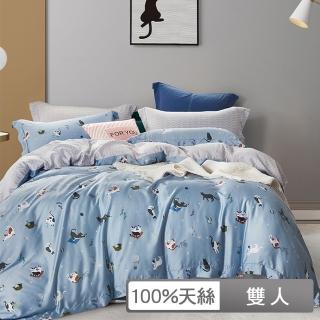 【貝兒居家寢飾生活館】100%天絲七件式兩用被床罩組 快樂時光藍(雙人)