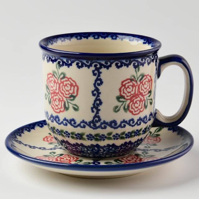 【波蘭陶】Vena  咖啡杯盤組 馬克杯 點心盤 250ml 波蘭手工製(漫野薔薇系列)
