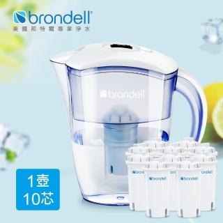 【Brondell】美國邦特爾 H2O+ 長效濾水壺 （白）＋八周長效濾芯（10入）(共1壺10芯)