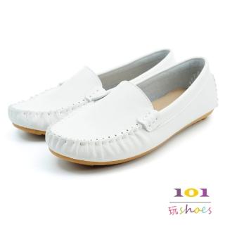 【101玩Shoes】mit.極簡風素面平底樂福豆豆鞋(白色.42-44碼.大尺碼女鞋)