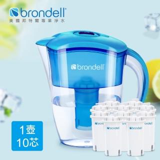 【Brondell】美國邦特爾 H2O+ 長效濾水壺 （藍）＋八周長效濾芯（10入）(共1壺10芯)