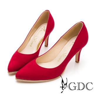 【GDC】氣勢女強人尖頭性感真皮上班金邊高跟鞋-紅色(911882)