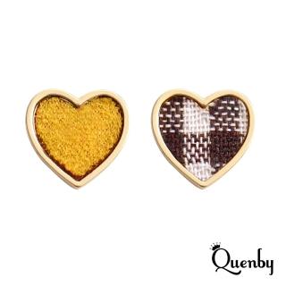 【Quenby】簡約百搭格子布少女心貼耳耳環/耳針-黃色(耳環/配件/交換禮物)