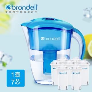 【Brondell】美國邦特爾 H2O+ 長效濾水壺 （藍）＋八周長效濾芯（7入）(共1壺7芯)