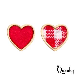【Quenby】簡約百搭格子布少女心貼耳耳環/耳針-紅色(耳環/配件/交換禮物)
