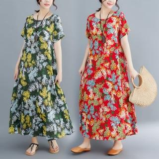 【Keer】現貨-玩美衣櫃繽紛花卉休閒寬鬆洋裝M-2XL(共三色)