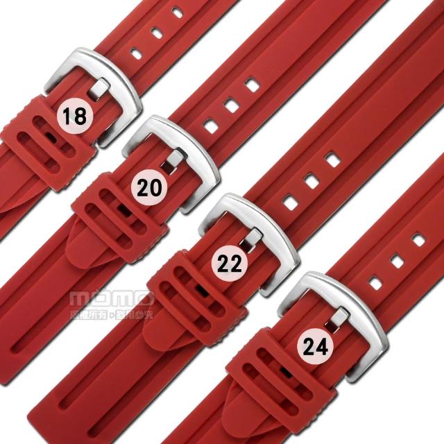 【Watchband】18.20.22.24 mm / 各品牌通用 舒適耐用 輕便 運動型 加厚矽膠錶帶(紅色)