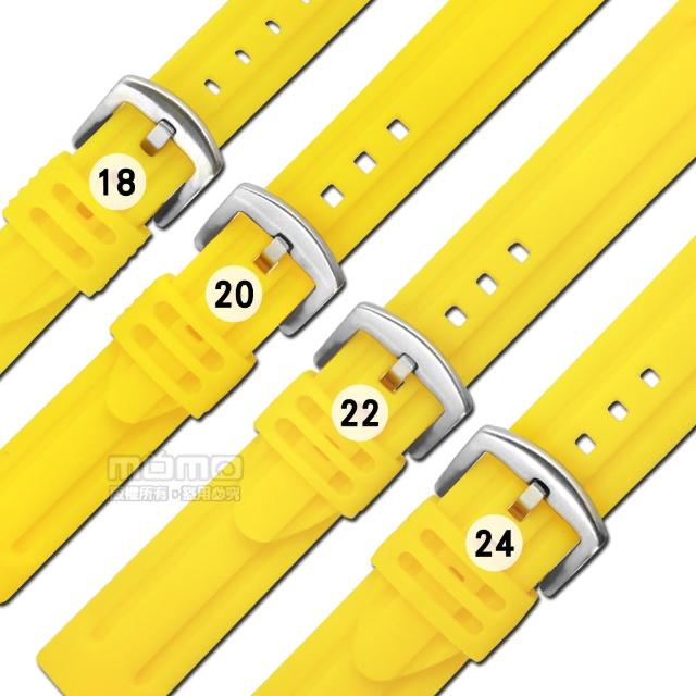 【Watchband】18.20.22.24 mm / 各品牌通用 舒適耐用 輕便 運動型 加厚矽膠錶帶(黃色)