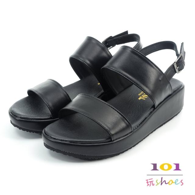 【101玩Shoes】mit. 質感雙版楔形平底涼鞋(黑色.36-40碼)