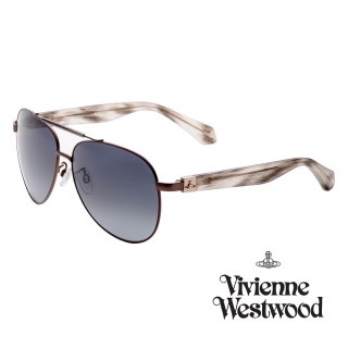 【Vivienne Westwood】英國精品時尚不規則前衛系列造型太陽眼鏡(VW809-04-咖)