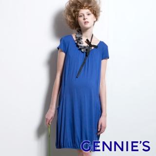 【Gennies 奇妮】010系列-率性圓領素色洋裝(藍/桃紅T1134)