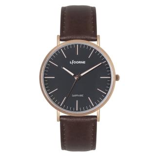 【LICORNE】力抗錶 極簡主義紳士手錶(黑/咖啡 LT146MRBD)
