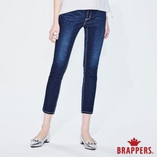 【BRAPPERS】女款 新美腳Royal系列-彈性中低腰鑲鑽七分反摺褲(藍)