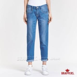 【BRAPPERS】女款 Boy friend 系列-中低腰彈性八分反摺褲(藍)