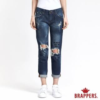 【BRAPPERS】女款 BoyFriend 系列-膝蓋英文刺繡八分褲(藍)