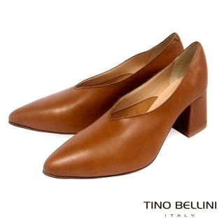 【TINO BELLINI 貝里尼】義大利進口V型深口尖楦中跟鞋FSCV0004(棕)