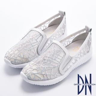 【DN】透氣夏日 水鑽線條刺繡彈力休閒鞋(白)