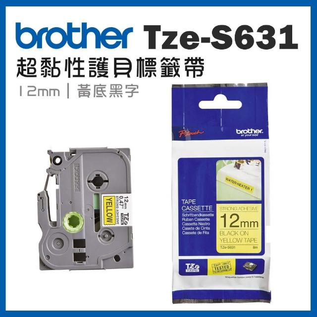 【brother】TZe-S631★超黏性護貝標籤帶 12mm 黃底黑字