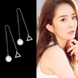 【梨花HaNA】韓國水鑽三角型珍珠光澤耳環