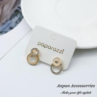 【Anpan】925銀針韓東大門彩色百搭鑽石水晶圓球不對稱耳環