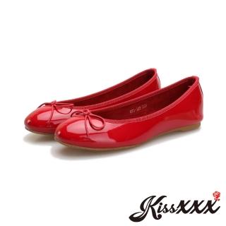 【KissXXX】可愛蝴蝶結漆皮圓頭淺口芭蕾娃娃鞋(紅)
