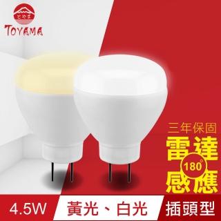 【TOYAMA特亞馬】LED雷達感應燈4.5W 插頭型(白光、黃光)