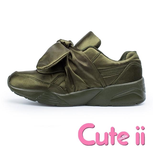 【Cute ii】宮廷風綢緞蝴蝶結休閒運動鞋(軍綠)