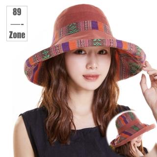 【89 zone】韓版民族風雙面文藝 漁夫帽 太陽帽 防風帽 遮陽帽(鐵鏽紅)