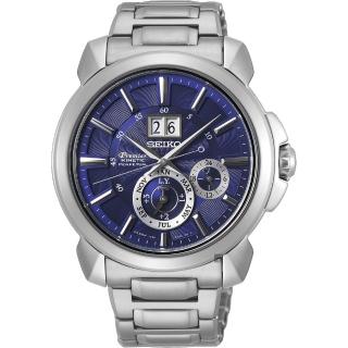 【SEIKO 精工】Premier人動電能萬年曆手錶-藍x銀色 送行動電源 畢業禮物(7D56-0AG0B SNP161J1)