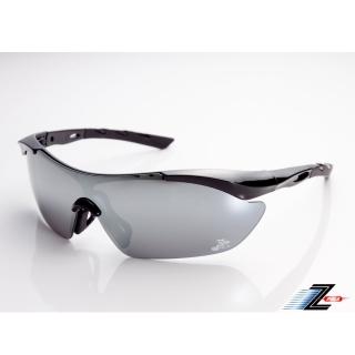 【Z-POLS】亮面黑TR90頂級材質框 抗UV400 PC防爆運動太陽眼鏡(輕巧彈性配戴舒適 帥氣水銀電鍍黑)