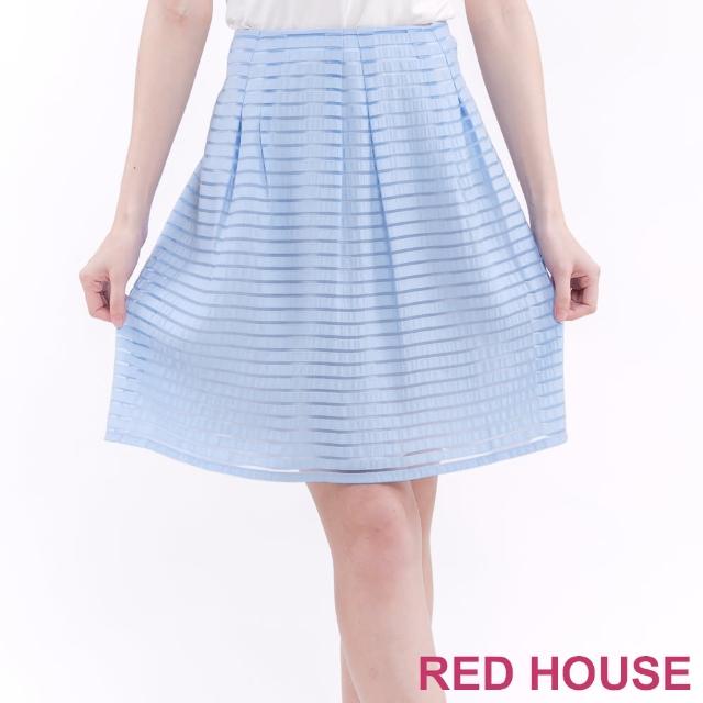 【RED HOUSE 蕾赫斯】透明感條紋及膝裙(淺藍)