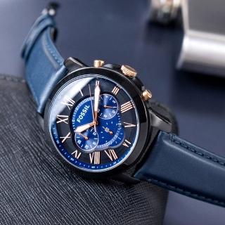 【FOSSIL】公司貨 GRANT 羅馬魅力三眼計時皮革腕錶(FS5061)