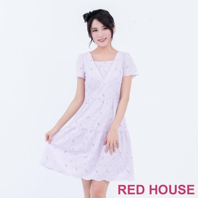 【RED HOUSE 蕾赫斯】V領縷空短袖洋裝(共2色)