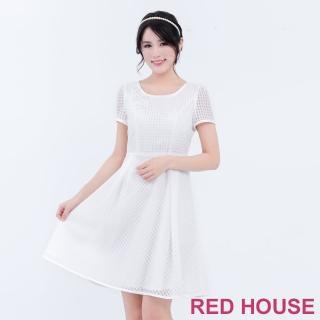 【RED HOUSE 蕾赫斯】透膚格子短袖洋裝(共2色)