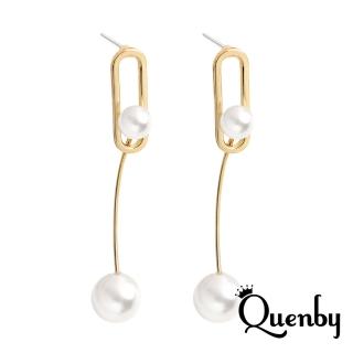 【Quenby】925純銀 簡約甜美珍珠長耳環/耳針(耳環/配件/交換禮物)
