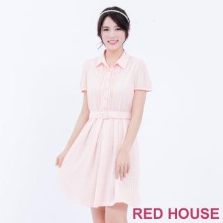 【RED HOUSE 蕾赫斯】透膚格子襯衫洋裝(粉橘)