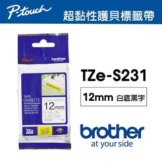 【brother】TZe-S231 原廠超黏性護貝標籤帶(12mm 白底黑字)