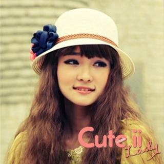 【Cute ii Lady】甜美紗花造型可摺疊遮陽帽 防曬草帽(奶白)