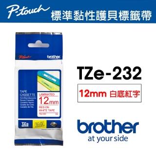 【brother】TZe-232 原廠護貝標籤帶(12mm 白底紅字)