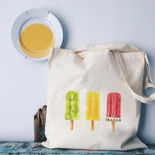 【樂邁家居】水果冰棒 酪梨 蔬果 帆布袋 帆布包 手提包 側背包 環保袋(繽紛 4款任選)