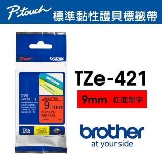 【brother】TZe-421 原廠護貝標籤帶(9mm 紅底黑字)