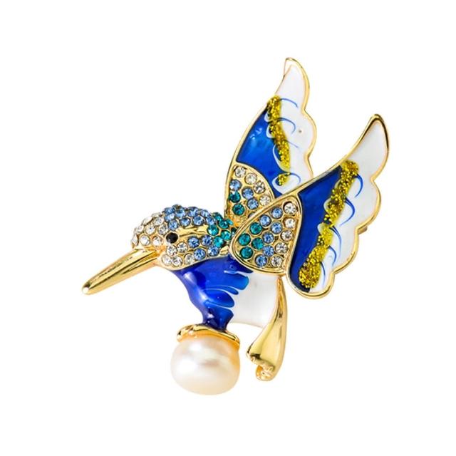 【RJNewYork】森林女神蜂鳥造型珍珠胸針別針2用(彩色)
