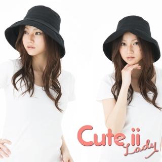 【Cute ii Lady】日本UV CUT防紫外線棉麻捲邊大帽檐漁夫遮陽帽(黑)