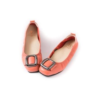 【ALAIN DELON 亞蘭德倫】甜美方釦真皮娃娃鞋A79109(2色 灰色 桔色)