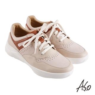 【A.S.O 阿瘦集團】機能休閒 輕量抗震編織紋綁帶休閒鞋(米色)