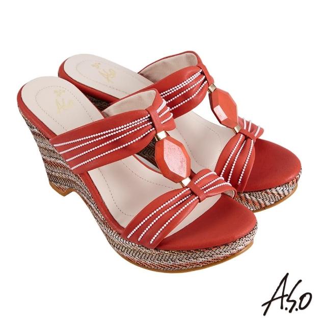 【A.S.O 阿瘦集團】時尚流行 亮眼魅力樸質風格厚底涼鞋(正紅)