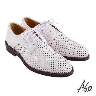 【A.S.O 阿瘦集團】職場通勤 職人通勤刷色沖孔德比紳士鞋(白色)