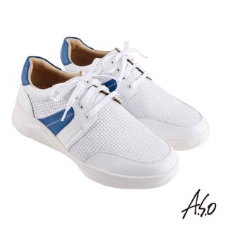 【A.S.O 阿瘦集團】機能休閒 輕量抗震編織紋綁帶休閒鞋(白色)